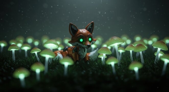 Foxlike creature in a green plant cluster