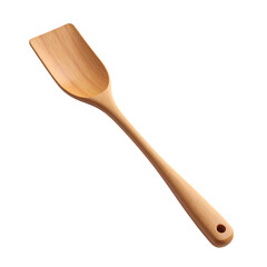 A light brown wooden spatula with a hole isolated on transparent background
