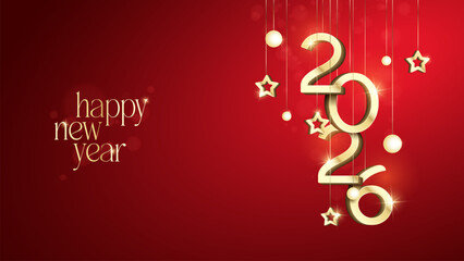 Naklejka premium 3D 2026 Happy new year letters banner, 2026 Happy new year vector art and illustration. 2026 Happy new year letters banner, Happy new year vector art and illustration. can use for, landing page, templ