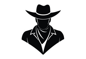 Western Cowboy Head Silhouette Vector Graphic Retro Ranch Style Face Icon Black Outline Illustration
