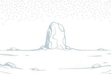 Large Rock with Snowfall in Minimalist Terrain