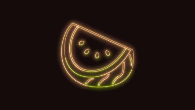 Watermelon Icon Neon Seamless Loop 4K (Black Background) | Animated Promotional Typography for Video Editing