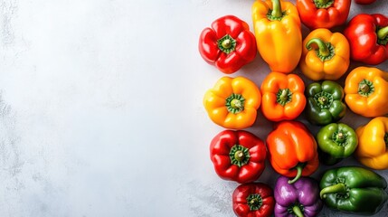 Colorful peppers on a white background with copy space on the right side