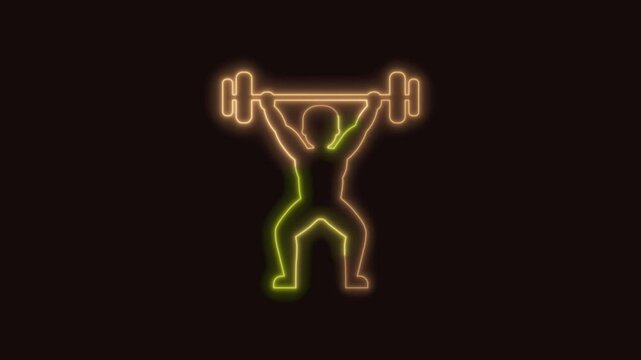 Weightlifter Icon Neon Seamless Loop 4K (Black Background) | Animated Promotional Typography for Video Editing