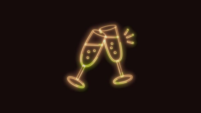 Wine Icon Neon Seamless Loop 4K (Black Background) | Animated Promotional Typography for Video Editing
