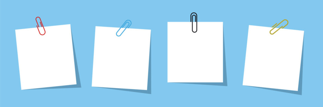 Vector Sticky Notes with Colorful Paper Clips – EPS Format