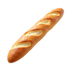 A single freshly baked baguette on a black background isolated on transparent background