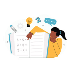 Student Solving Math Problems Illustration. Vector illustration of a student focusing on solving basic math equations in a workbook