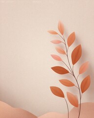 Elegant plant with orange leaves on a beige background. Minimalist illustration, neutral tones, botanical design, artistic