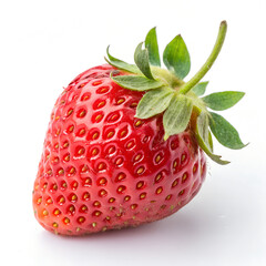Fresh red strawberry with green leaves on a white background  