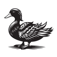 Black Peking Duck Silhouette Vector, High Quality Illustration on White Background