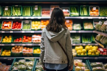 Person shopping for fresh produce in grocery store during daytime hours