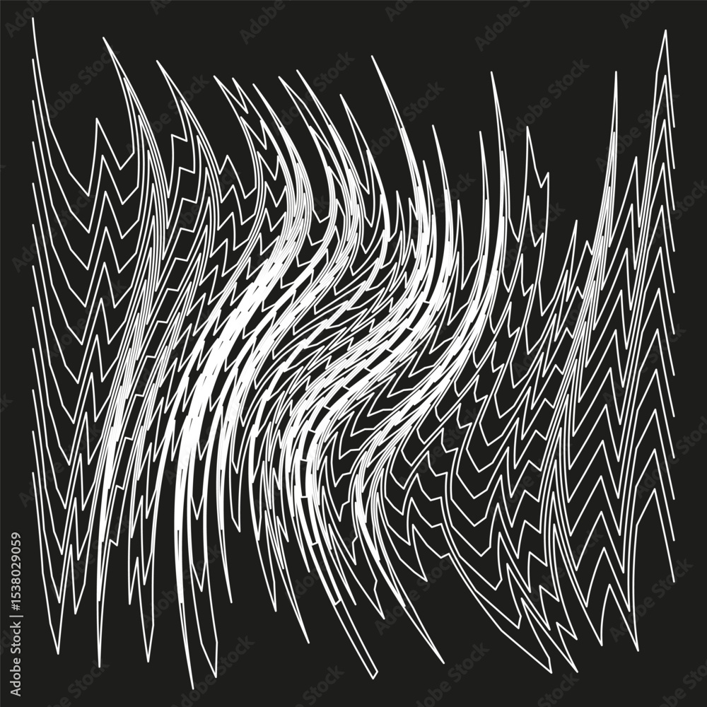 Poster white wavy lines. flow texture pattern. vector contour form. black background contrast.