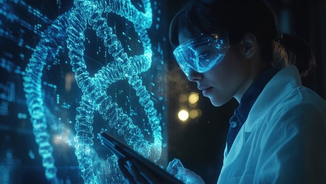 Scientist studying DNA holographic display