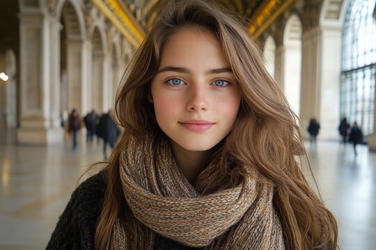 Young woman with a scarf in an archway - Powered by Adobe
