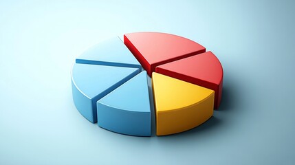 Business-themed D pie chart on clean slide, slight isometric angle