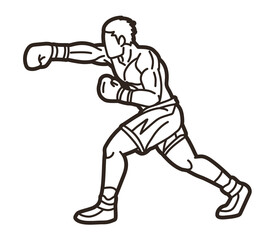 Boxing Sport Boxer Punching Action Ultimate Fighter Cartoon Graphic Vector