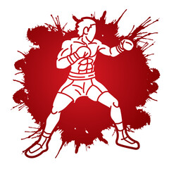 Boxing Sport Boxer Ready to Fight Action Ultimate Fighter Cartoon Graphic Vector