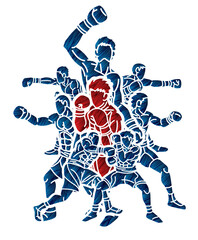 Group of Boxer Ultimate Fighter Mix Action Boxing Sport Muay Thai Cartoon Graphic Vector