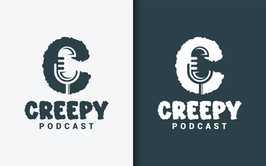 Creepy podcast logo combining letter C and microphone icon, symbolizing chilling horror storytelling through audio