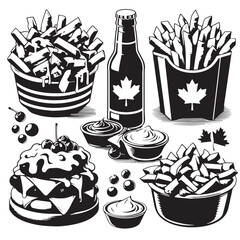 Black Poutine Silhouette Vector, High Quality Illustration on White Background