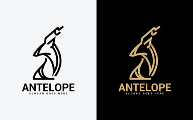 Fototapeta premium Abstract antelope logo design with elegant minimalist outline style design concept. Vector logo illustration.
