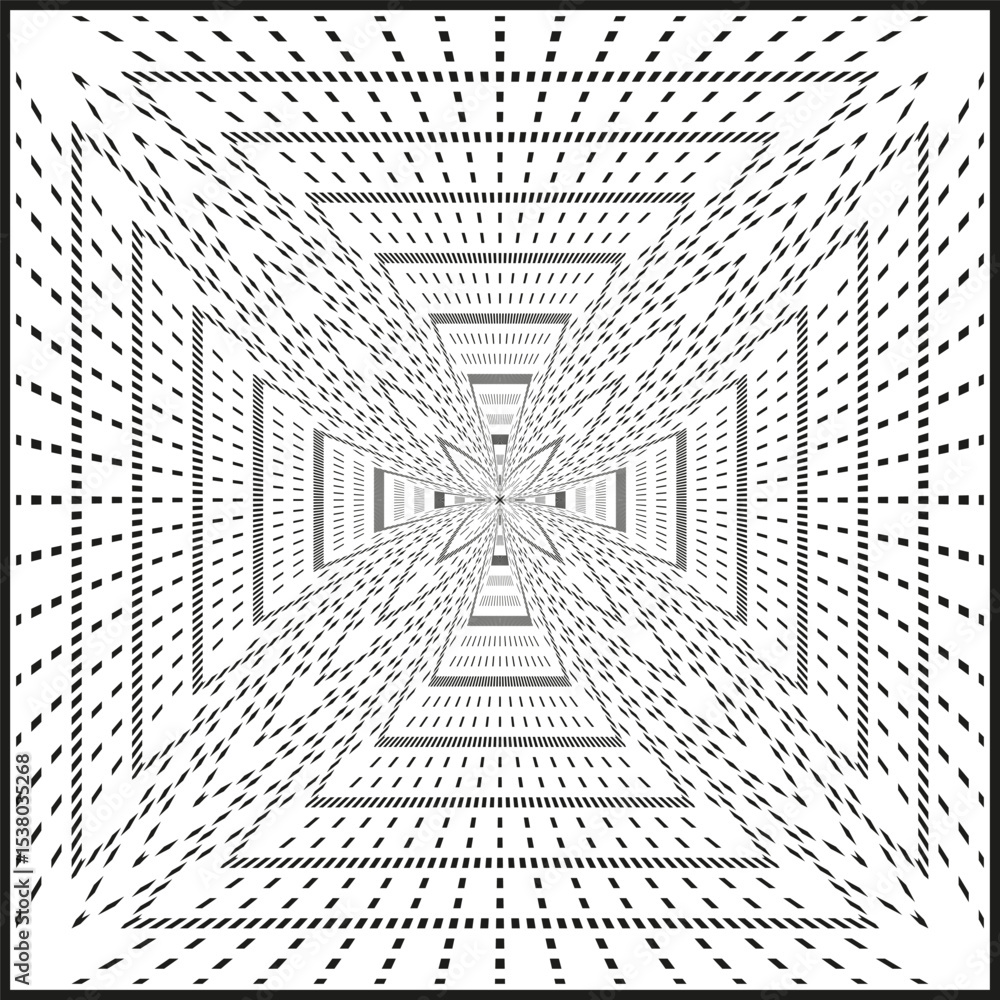 Aufkleber perspective square shape. geometric tunnel vector. abstract concentric form. light illusion grid.