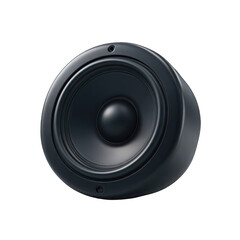 A detailed close-up reveals a dark gray, dome-shaped speaker, showcasing its textured surface and central driver.  The image highlights the speaker's subtle curves and circular design