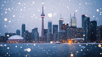 City skyline in winter snow