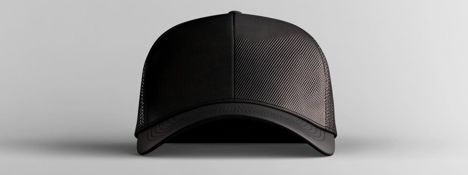 Stylish Black Trucker Hat Mesh Back Curved Brim Apparel Mockup Headwear Fashion Accessory