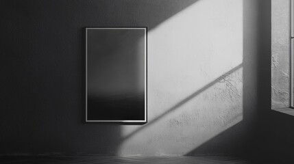 Modern Dark Frame Mockup on Textured Wall with Sunlight Shadows