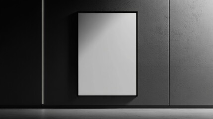 Modern Minimalist Blank Canvas Mockup on Dark Concrete Wall with Subtle Lighting