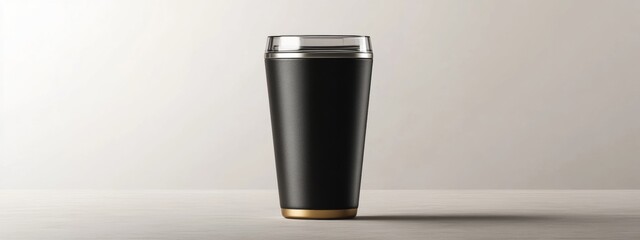Sleek Black Travel Mug with Gold Accents Modern Insulated Coffee Cup