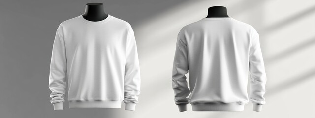 Blank White Crew Neck Sweatshirt Mockup Front and Back Views on Mannequin