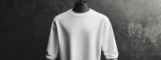 Blank White Crew Neck Sweatshirt Mockup on Mannequin against Dark Background