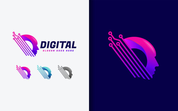 Abstract head shape logo design integrated with tech elements representing innovation and digital intelligence.