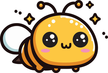 Obraz premium Cute Kawaii Bee with Big Eyes and Cheeky Smile, Cartoon Illustration