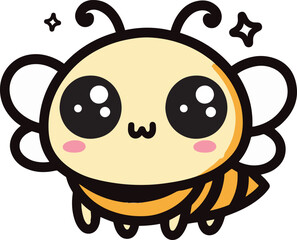 Obraz premium Cute Kawaii Bee with Big Eyes and Cheeky Smile, Cartoon Illustration