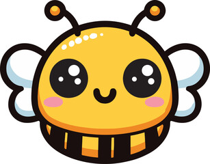 Cute Kawaii Bee with Big Eyes and Cheeky Smile,  Cartoon Illustration