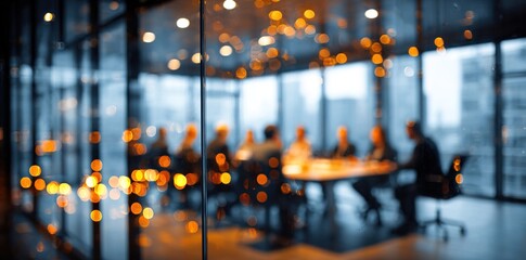 Defocused board meeting background behind glass wall. High quality