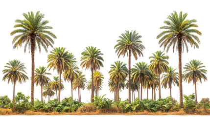 Obraz premium White background highlighting a single palm tree or a group of palm trees evoking tropical beach vacations under a summer sky