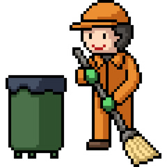 pixel art of man swipe floor worker
