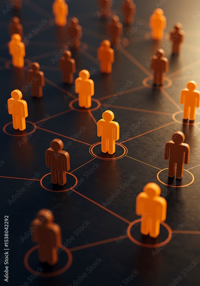 Poster conceptual representation of a connected network showcasing human resources and communication.