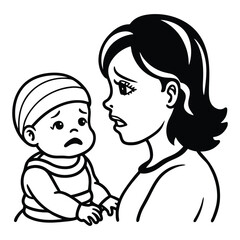 Mother and baby line art vector design