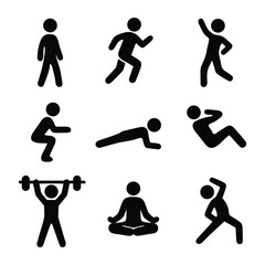Fitness Activity Icon Set Silhouette Style