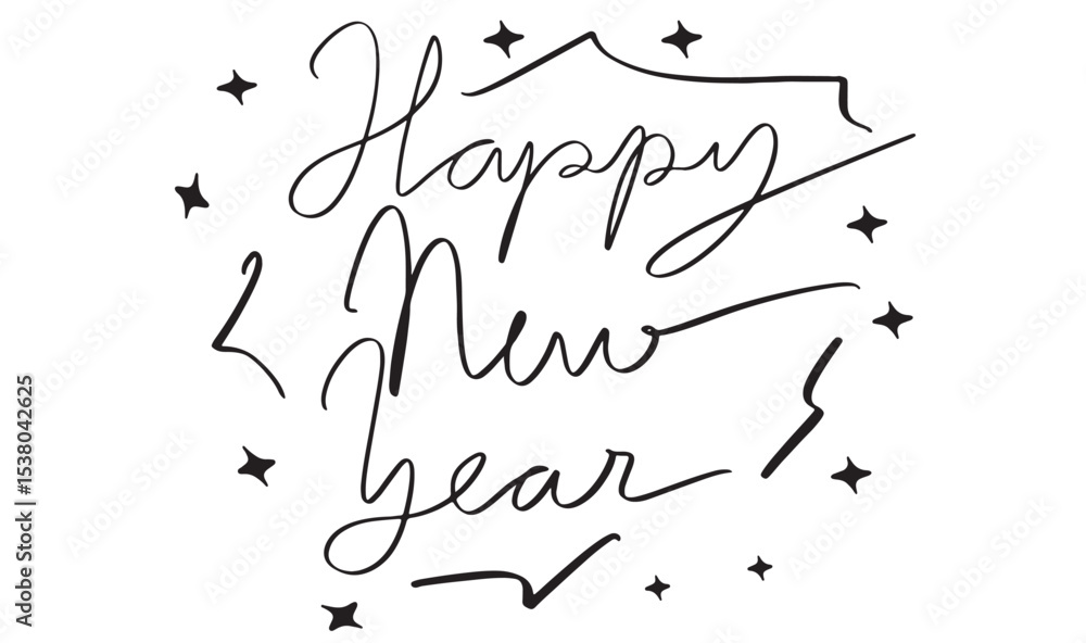 Poster happy new year text font calligraphy hand written lettering script black color object 2026 happy new