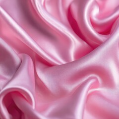 Fototapeta premium Draped pink satin fabric with soft, flowing folds and subtle highlights, creating a luxurious and elegant texture