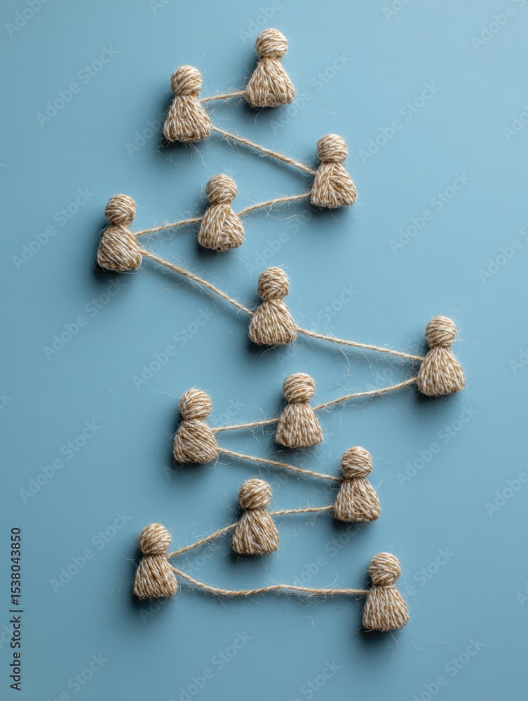 Poster visual lifeline made of string connecting people icons representing relationships, networks, and com