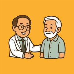 Hand drawn doctor character with the patient on medical purposes