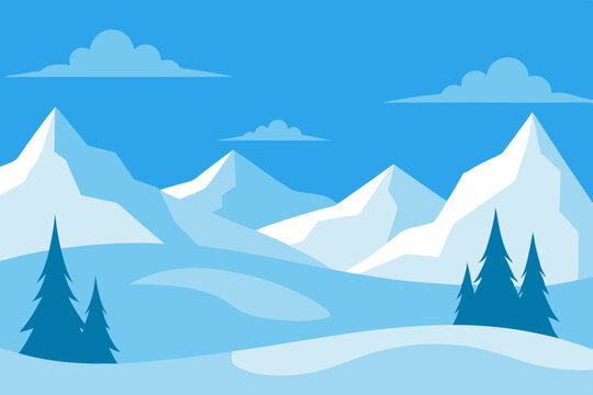 Simple blue winter mountain landscape illustration
